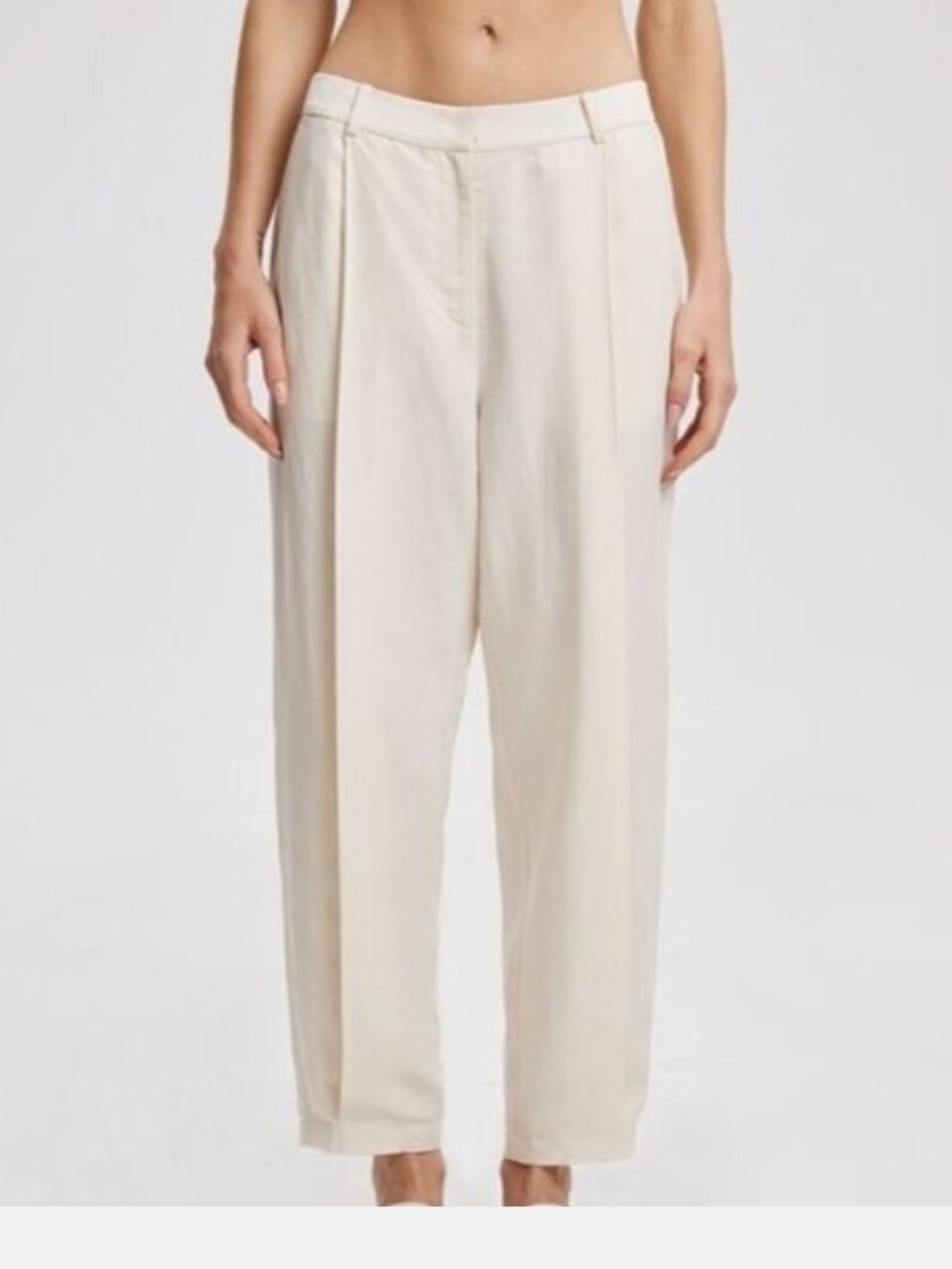 Women's Cream Pleated Wide-Leg Pants, L
